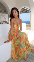 Nayira Floral Pleated Strapless Maxi Dress - Orange Multi