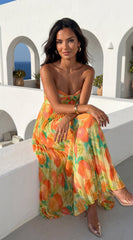 Nayira Floral Pleated Strapless Maxi Dress - Orange Multi