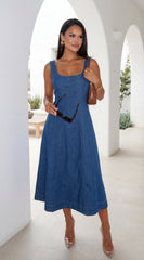 Denira Denim Midi Dress - Blue