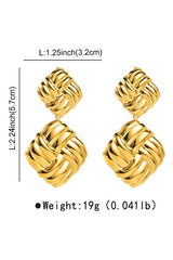 Gold Plated Striped Square Drop Earrings - Gold