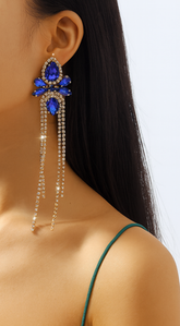 Lux Long Crystal Drop Earrings - Blue
