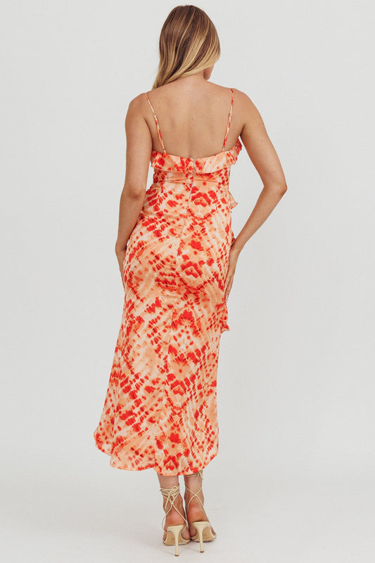 Silvana Frill Trim Midi Dress Orange
