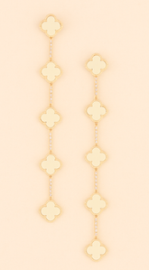 Emy Jeweled Clover Charm Drop Earrings - Ivory