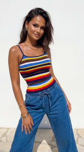 Havana Stripe Knit Cami Top - Blue Multi