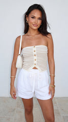 Mara Pintuck Tie Waist Shorts - White
