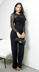 Marise Lace Top Knit Jumpsuit - Black