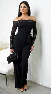 Fawn Lace Off Shoulder Jumpsuit - Black