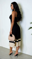 Mira Ribbed Two Tone Midi Dress - Black