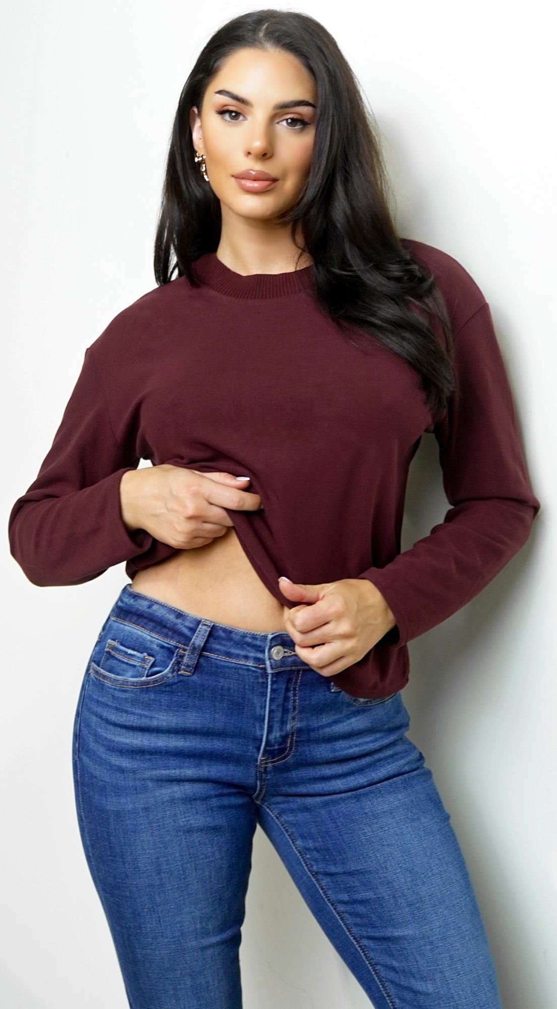 Mirna Soft Knit Long Sleeve Top - Burgundy