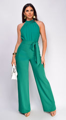 Elowen High Neck Wide Leg Jumpsuit - Green