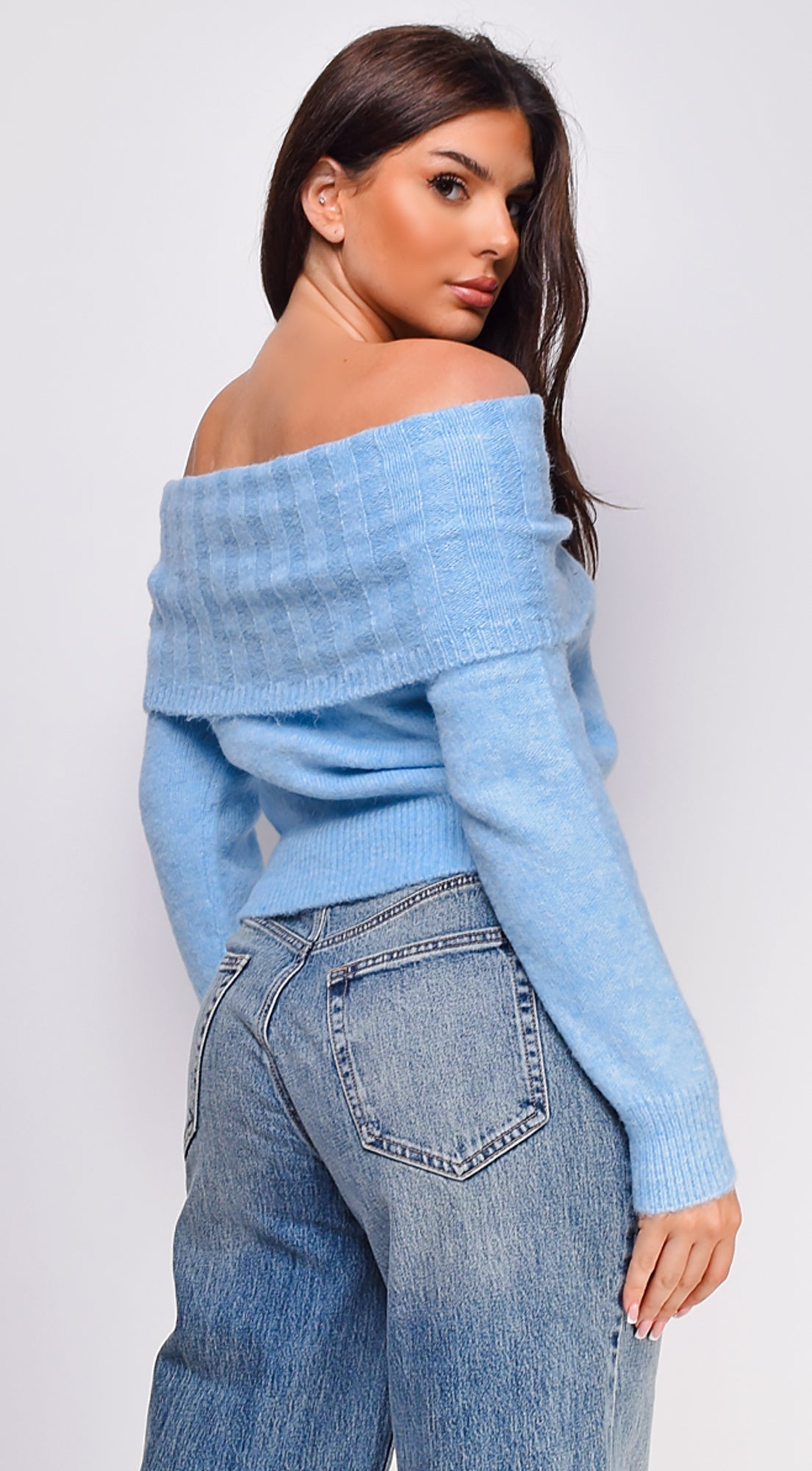 Erin Off Shoulder Sweater Top - Blue