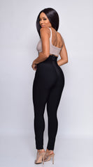 Hara Black High Waist Belted Bandage Pants