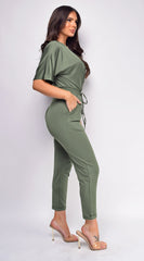 Lia Olive Green V Neck Jumpsuit