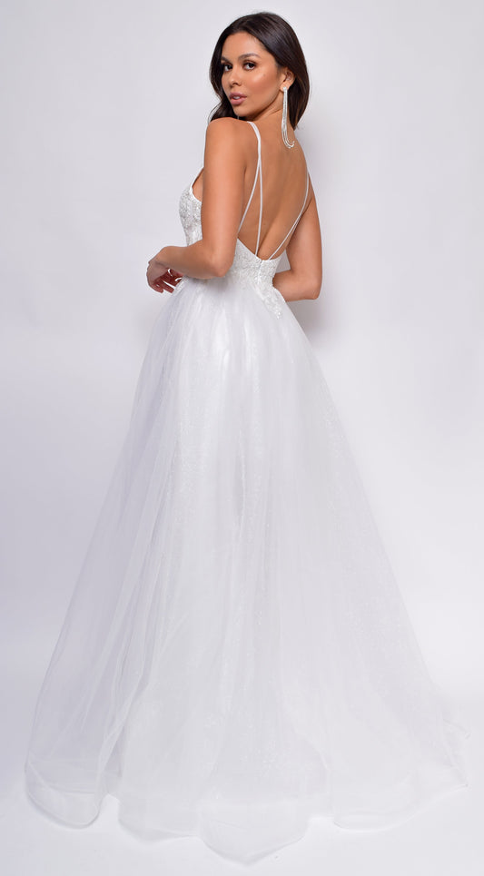 Brighton Off-White A-Line Layered Tulle Beaded Applique Bridal Gown