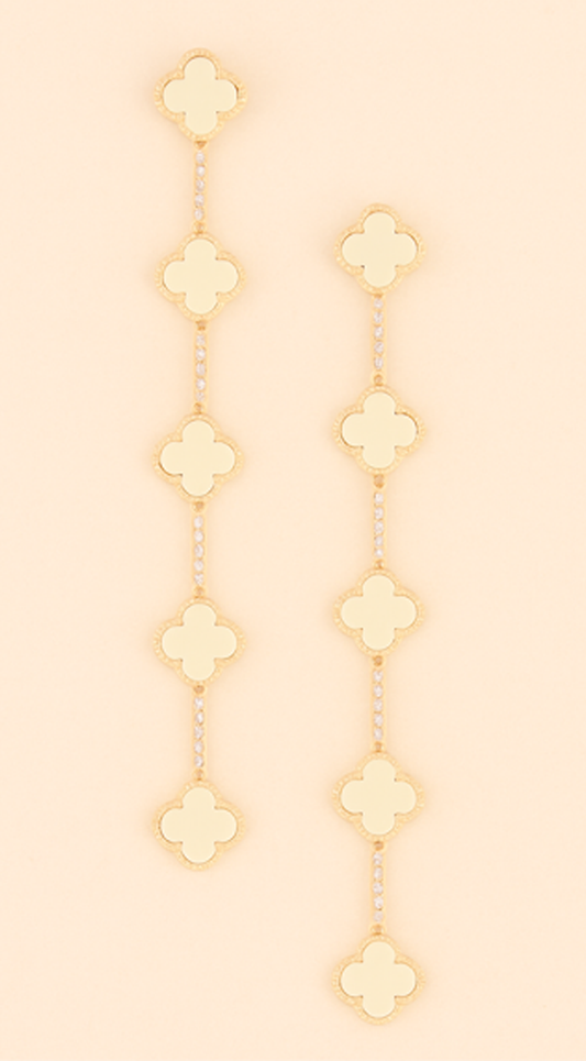 Emy Jeweled Clover Charm Drop Earrings - Ivory