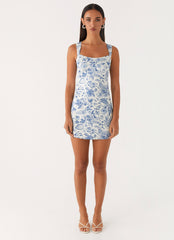 Odette Satin Mini Dress - Blue Paisley