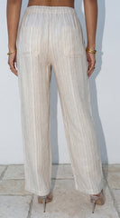 Marlow Striped Linen Wide Leg Pants - Beige