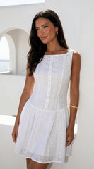 Helena Boat Neck Mini Dress - White