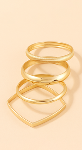 Lustre Layers Multi-Shape Shiny 4 Piece Set Bracelets - Gold