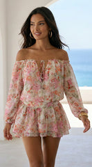 Cyrene Floral Off-Shoulder Mini Dress - Floral Pink