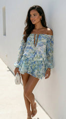 Cyrene Floral Off-Shoulder Mini Dress - Floral Green