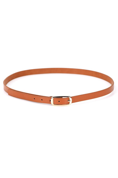 Gold Buckle Thin Belt - Brown