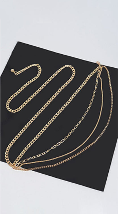 Multi Chain Layered Belt - Gold