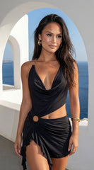 Kaivana Ring Detail Cutout Mini Dress - Black