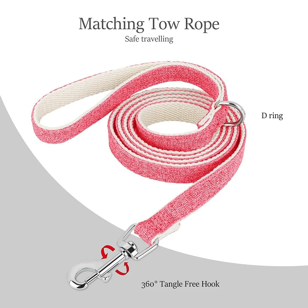 3pcs Bowtie Mesh Harness Set for Small Dogs and Cats, Step-In Vest with Adjustable Collar and Walking Leash, Soft Breathable Puppy Pet Outfit XXS–S