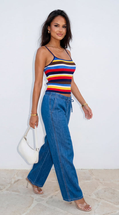 Havana Stripe Knit Cami Top - Blue Multi