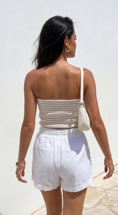 Mara Pintuck Tie Waist Shorts - White