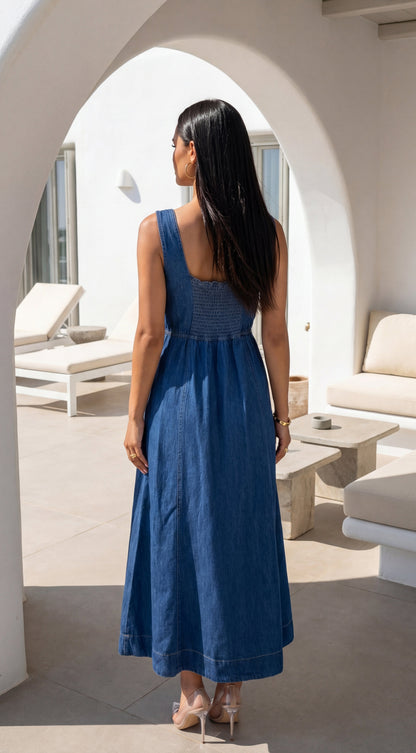Denira Denim Midi Dress - Blue