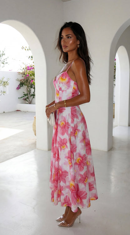 Lunaya Floral Midi Dress - Pink Multi
