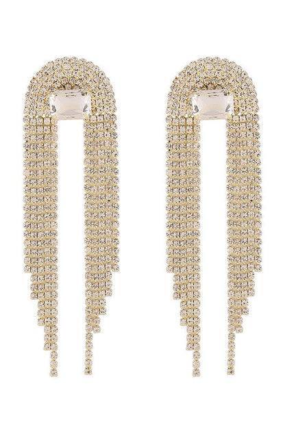 Glamour Rhinestone Cascade Earrings - Gold