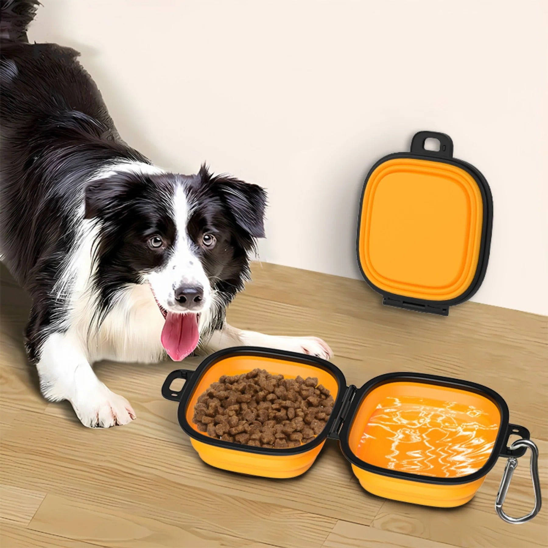 Foldable Silicone Pet Travel Bowl for Dogs and Cats, 2-in-1 Portable Food and Water Dish with Clip for Hiking Camping Walking Outdoor Adventures, Suitable for Cats and Dogs