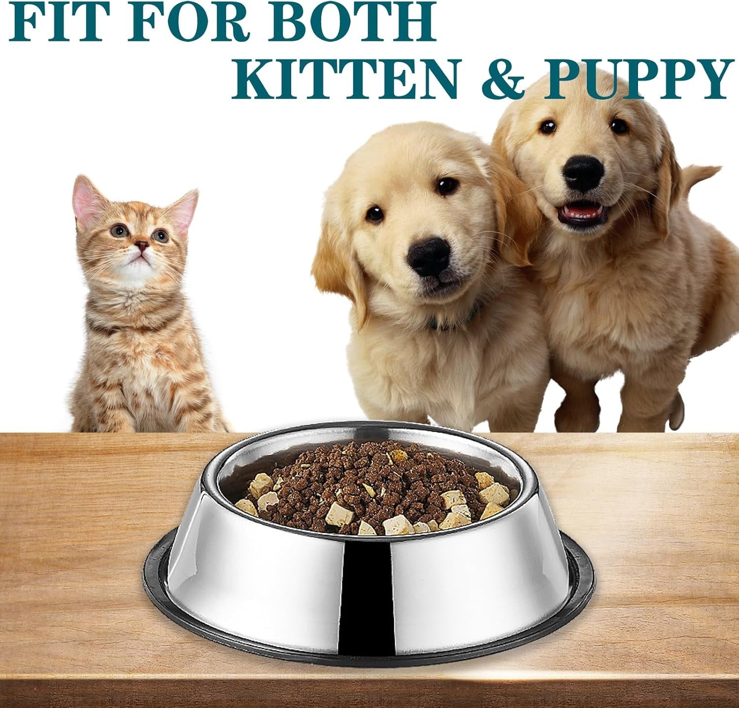 3-Pack Stainless Steel Cat Bowls for Cats and Small Dogs, 4.5 Inch Non-Slip Whisker-Friendly Pet Feeding Bowl, 7 Oz Water and Food Dish for Kittens Puppies, Anti-Slip Fatigue Relief Design