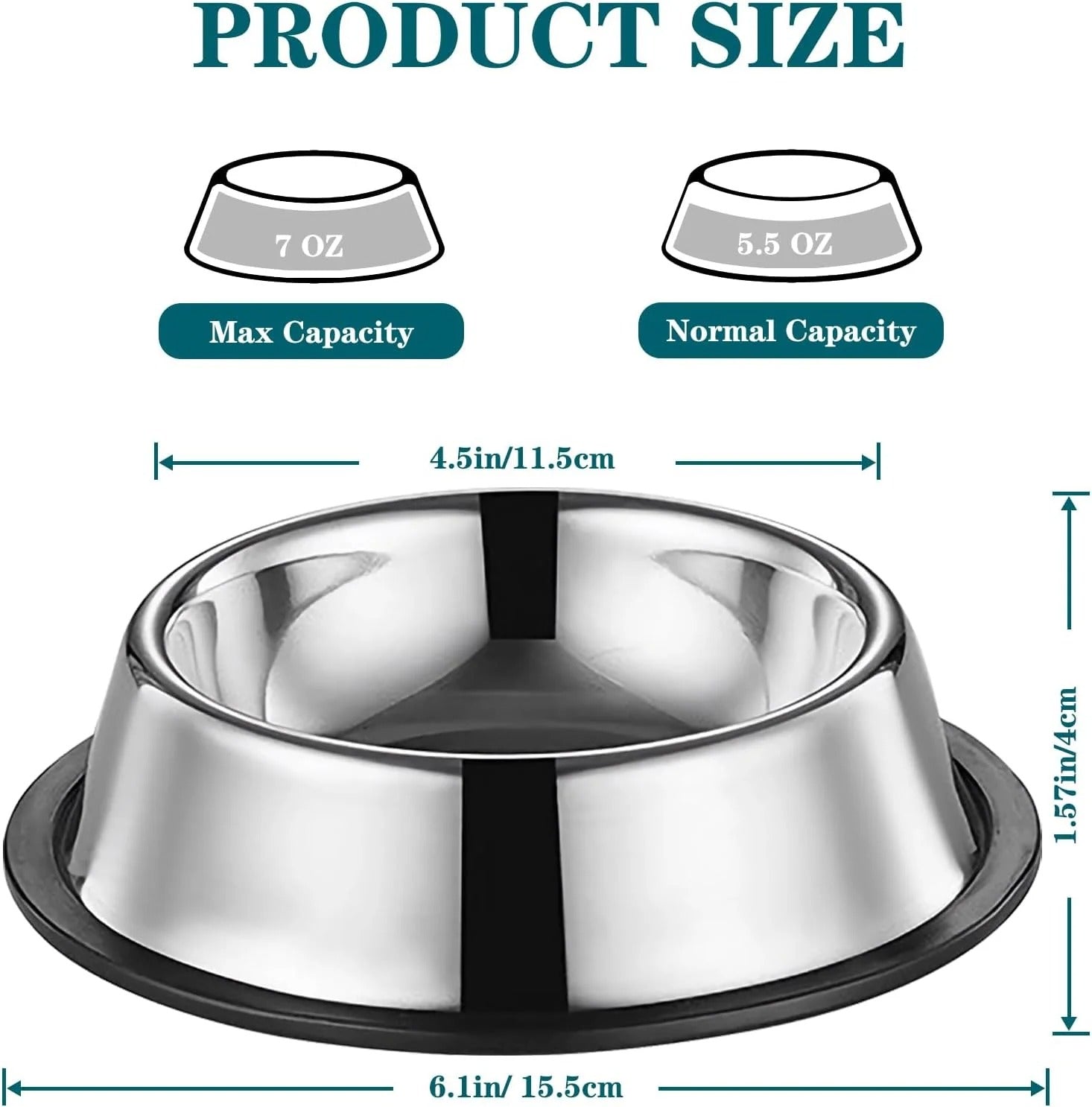 3-Pack Stainless Steel Cat Bowls for Cats and Small Dogs, 4.5 Inch Non-Slip Whisker-Friendly Pet Feeding Bowl, 7 Oz Water and Food Dish for Kittens Puppies, Anti-Slip Fatigue Relief Design