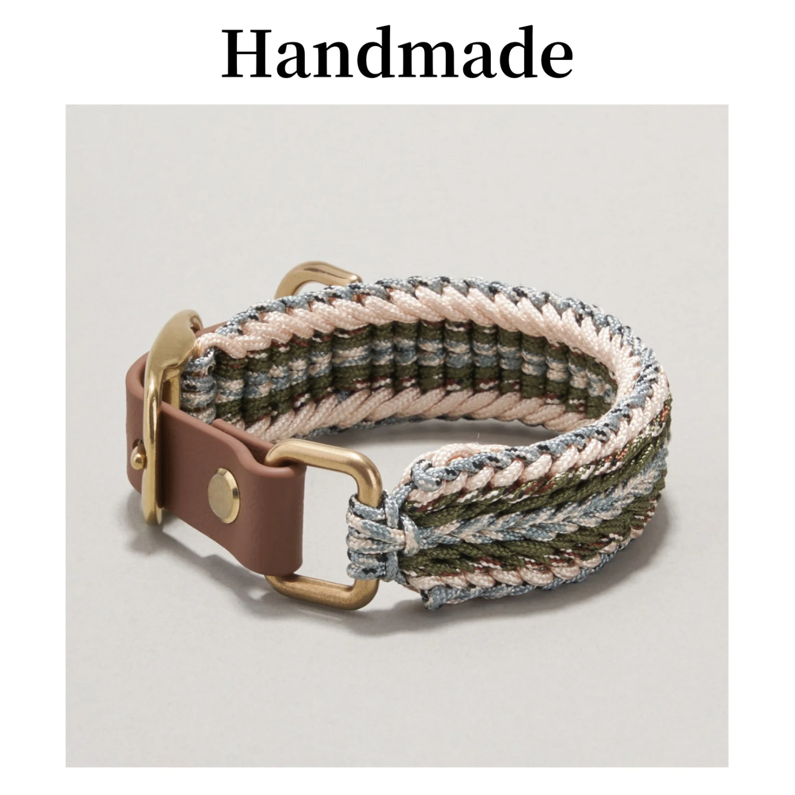 Adjustable Dog Collar and Leash Set for Medium Dogs, Handwoven Durable Green Collar 11.4-9.4", Reflective Safety D-Ring Leash, 2-Piece Premium Set