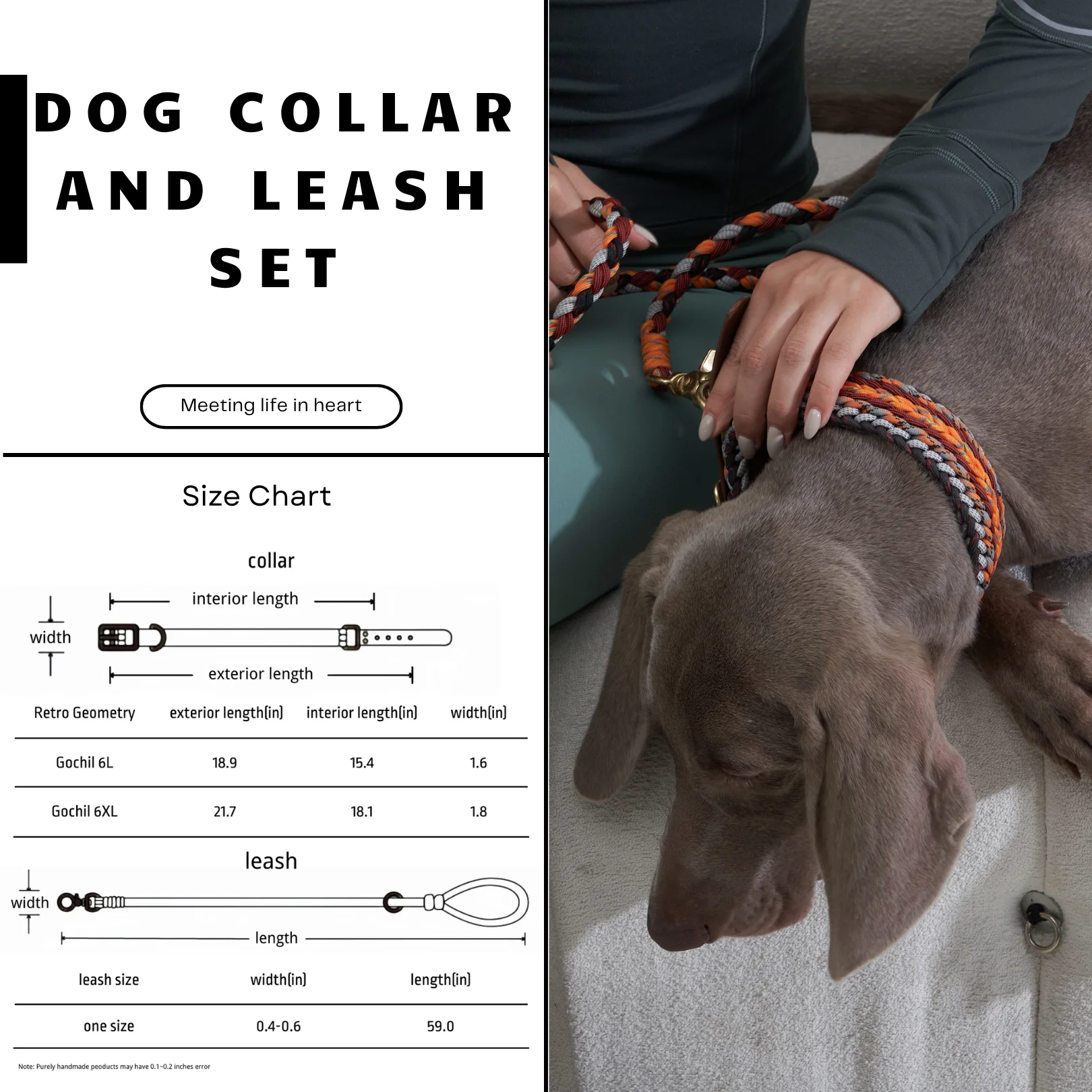 Adjustable Dog Collar and Leash Set for Medium Dogs, Handwoven Durable Green Collar 11.4-9.4", Reflective Safety D-Ring Leash, 2-Piece Premium Set