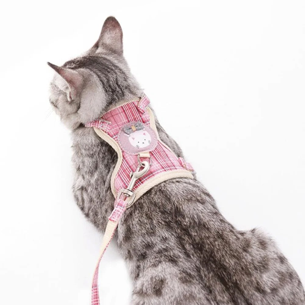 Ultra-Light Escape-Proof Cat Harness and Leash Set with Adjustable Soft Mesh Vest, Comfortable Kitten Walking Jacket for Small and Medium Cats, Chihuahua, and Toy Dogs
