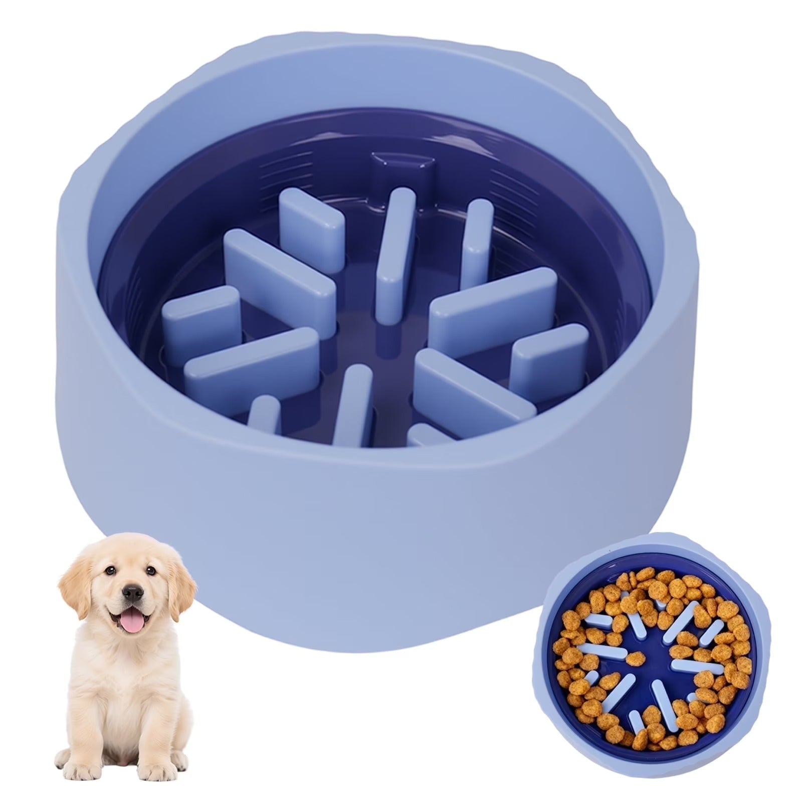 2-in-1 Convertible Slow Feeder Dog Bowl and Standard Pet Food Dish, Non-Slip Blue Dog and Cat Bowl, Adjustable Portion Control for Fast Eaters, 22oz & 40oz Dual-Mode Mealtime Bowl