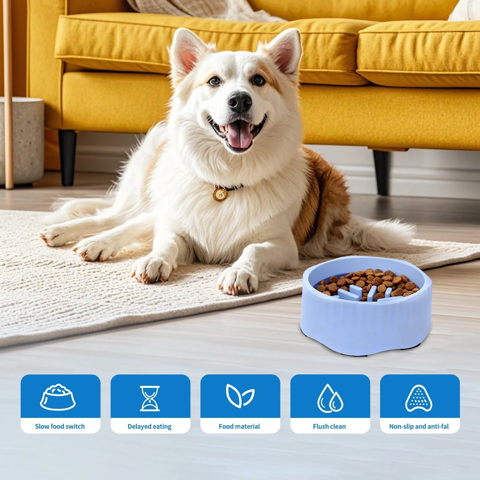2-in-1 Convertible Slow Feeder Dog Bowl and Standard Pet Food Dish, Non-Slip Blue Dog and Cat Bowl, Adjustable Portion Control for Fast Eaters, 22oz & 40oz Dual-Mode Mealtime Bowl