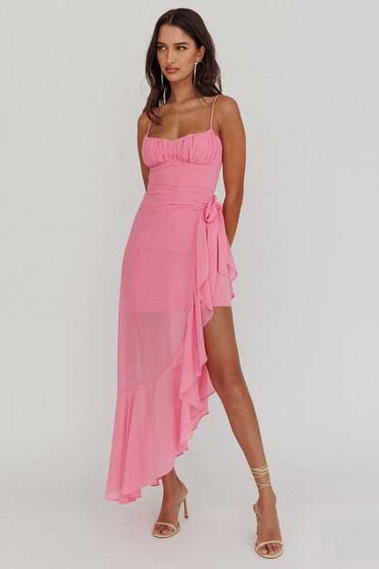 Nerida Waist Tie Asymmetric Dress Pink