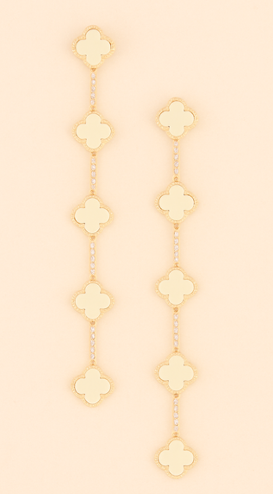 Emy Jeweled Clover Charm Drop Earrings - Ivory