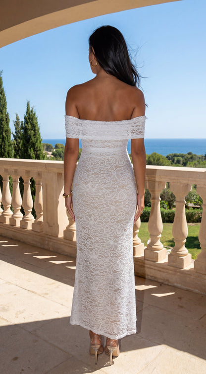 Florencia Lace Off-Shoulder Maxi Dress - White