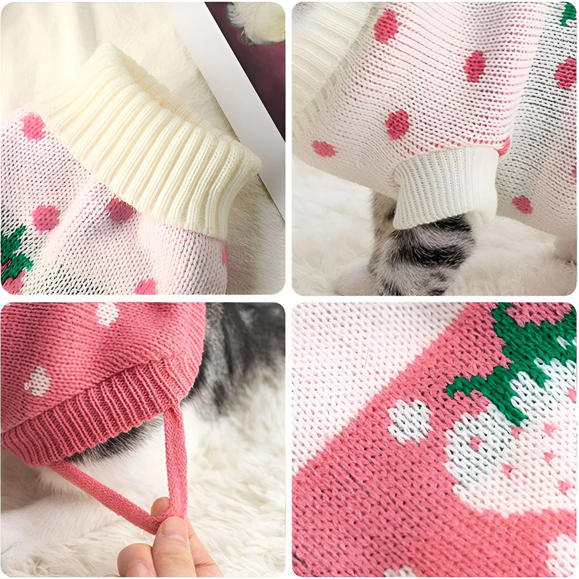 Winter Warm Cat and Puppy Sweater with Turtleneck, Soft Strawberry Knitwear for Small Dogs and Cats, Cozy Wool Pullover for Daily Wear, Walking, Jogging, and Cold Weather