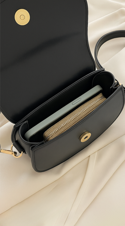Faux Leather Crossbody Bag - Black