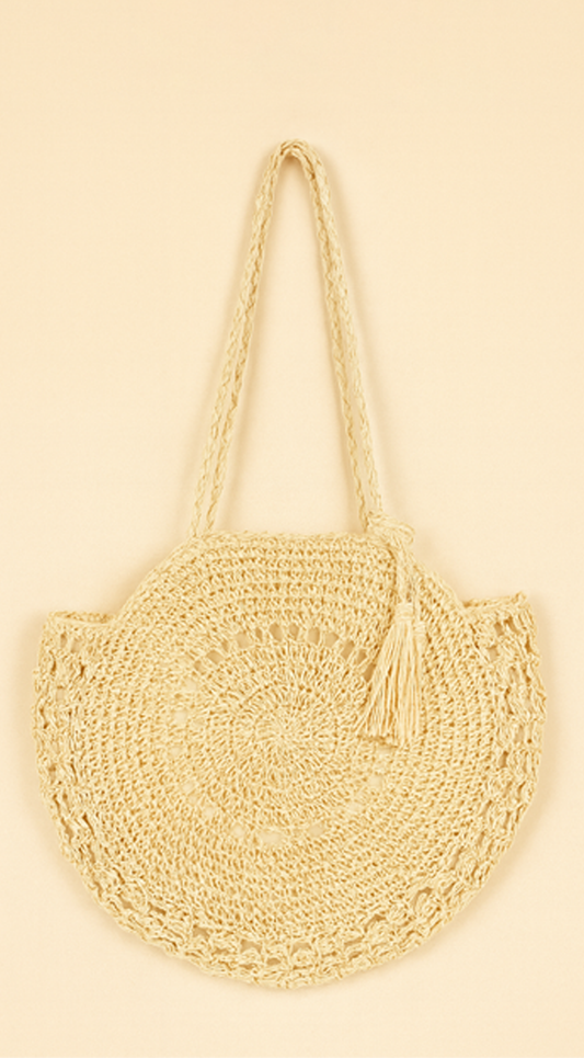 Circle Straw Summer Tote Bag - Ivory