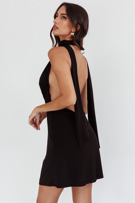 Italia Azure Halterneck Jersey Mini Dress Black