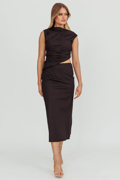 Lorely Boat Neck Cut Out Midi Dress Black